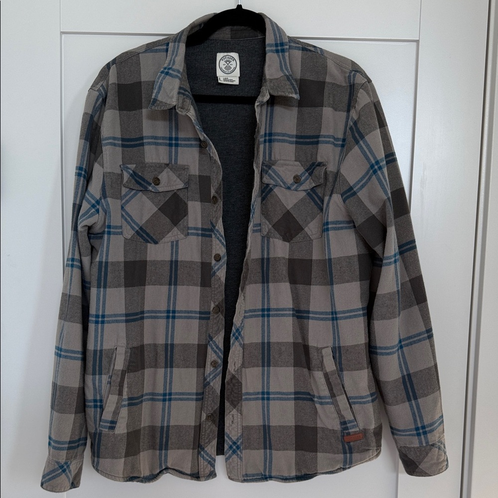 Men's Plaid Shirt Jacket - Gray and Blue